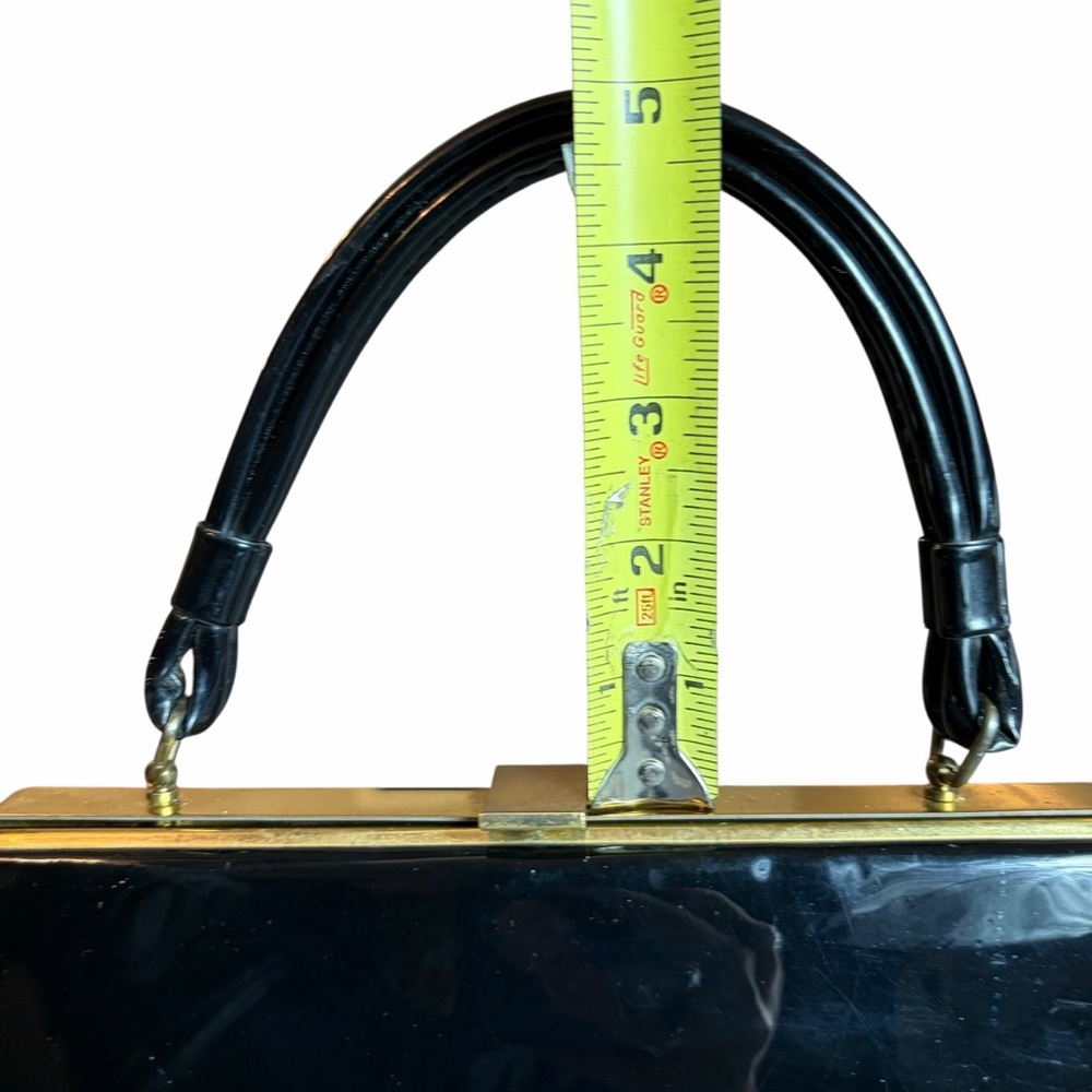 VINTAGE DOVER BLACK PATENT TOP HANDLE FRAME BAG 11” - Picture 7 of 8